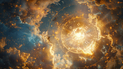 a celestial scene depicting the balance of the zodiac.