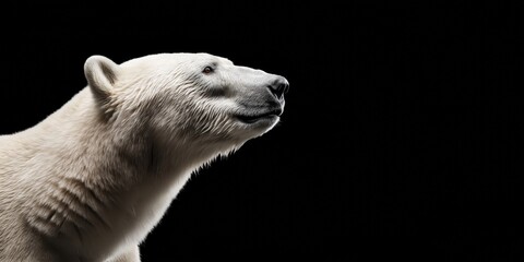 photo of a polar bear isolated against a black background, emphasising the polar bear's majestic fea