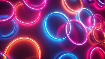 Wall Mural - Neon Chromatic Rings: Rings of neon chromatic colors overlapping in a dynamic pattern, creating a sense of depth and motion.