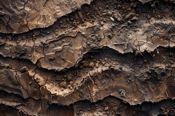 Wall Mural - Detailed view of a rock face covered in dirt, showcasing textures and natural patterns, Loamy earth with a soft, smooth texture and earthworm trails