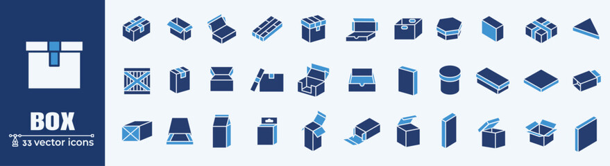 Wall Mural - box and package related icons: thin vector icon set, black and white kit