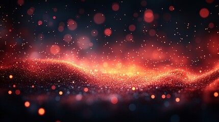 Wall Mural - abstract background with orange glowing particles and bokeh lights on dark black space, fire sparks,