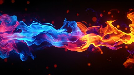 Wall Mural - blue and red flames, flames, blue smoke on the left, orange, smoke on the right, black, flames, each