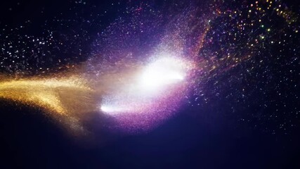 Poster - Abstract colorful particle waves background. Neon energy light flowing through dark space. Futuristic technology and innovation concept. 3D animation