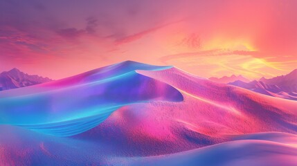 Wall Mural - Neon Sand Dunes: Sand dunes rendered with neon colors, creating a vibrant desert landscape.