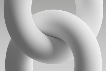 Wall Mural - sculptural white loops interconnected against a smooth grey background, creating a minimalist aesthe