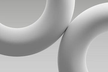 abstract view of two interlocking white shapes on a light background