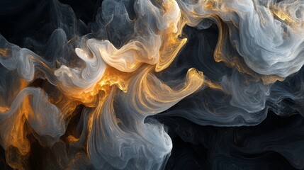 Wall Mural - Abstract swirling smoke-like forms in orange and gray hues