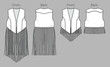© Yulish - Vector sleeveless jacket with tassel trim fashion CAD, summer woman vest with fringe technical drawing, template, flat, sketch. Suede or woven fabric 2 pcs set vest with front, back view, white color