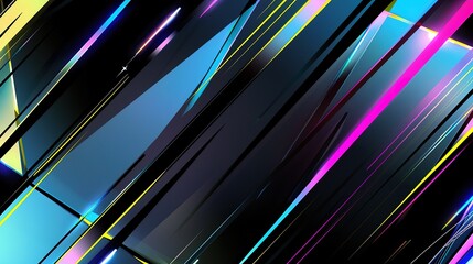 Poster - Abstract geometric patterns with vibrant colors and dynamic lines on a dark background