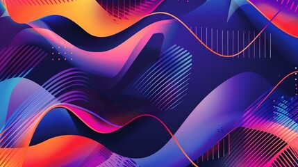 Poster - Vibrant abstract waves in shades of blue, pink, and orange creating a dynamic visual effect
