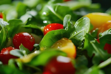 Delicious closeup of mixed salad with tomatoes