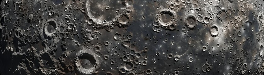 Wall Mural - a close up of the moon with many craters. the moon is a dark grey color. the craters are of various 