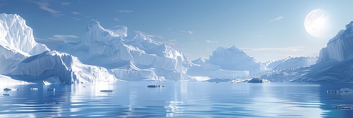 Wall Mural - a beautiful blue ocean with a large white moon in the sky. the scene is peaceful and serene, with th