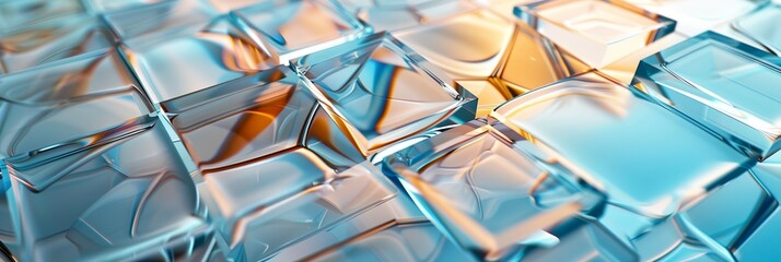 Poster - A close up of a blue and orange glass mosaic. The image is a beautiful and intricate design made up of many small pieces of glass. The colors of the glass create a sense of depth and movement