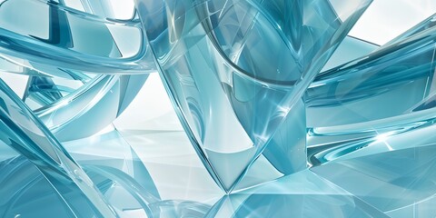 Poster - A blue and white abstract image with a lot of glass and a lot of light. The image is very bright and has a lot of depth
