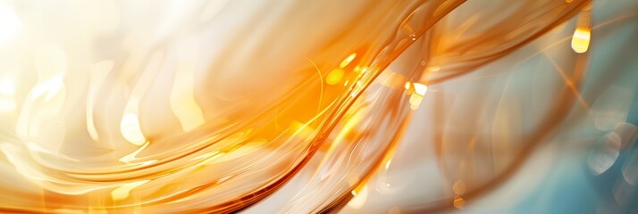 Poster - A blurry orange and blue image with a lot of light and shadows. The image is of a wave or a ribbon with a lot of texture and movement