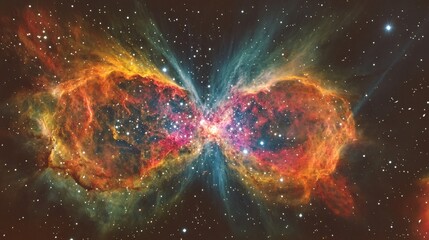 Wall Mural - beautiful nebula in the shape of two butterflies dancing gracefully, with colorful, light emanating,