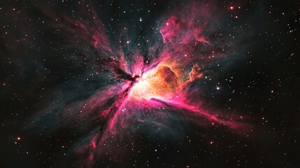 Wall Mural - an abstract nebula, with pink and red colors, in the center of the cosmos. there is an explosion at 