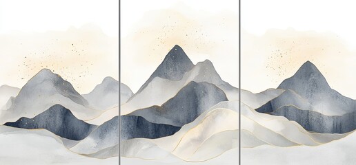 Wall Mural - Three mountains are painted in a watercolor style