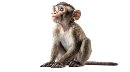 Wall Mural - portrait of a young monkey sitting isolated on white and transparent background