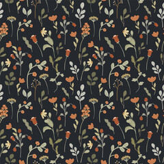 cute dark wildflower seamless pattern