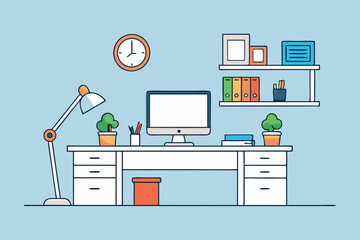 Wall Mural - set of computer icons, office objects and office desk vector illustration