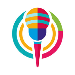 Wall Mural - a microphone icon consists of blended shades of blue, purple, pink, yellow, and green