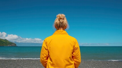 Woman Standing On Beach, Sky Above, Peace Within