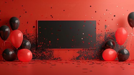 Sticker - Red and Black Balloons with Blank Frame