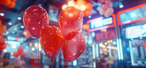 Canvas Print - Empty Black Friday display with balloons and posters