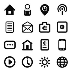 Wall Mural - Realistic Vector Icon Set of Essential Icons Home, Search, User, Settings, Notifications, Messages, Calendar, Camera, Trash, Lock, Location, Phone, Bookmark, Upload, Download, Share 