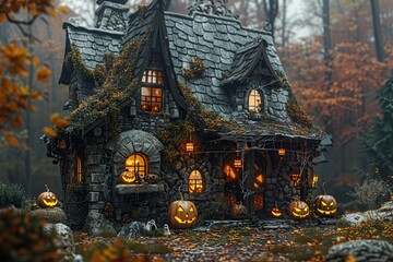 Wall Mural - Enchanted Halloween Cottage