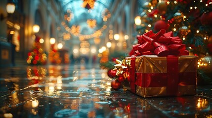 Canvas Print - Christmas Gift in a Festive Street