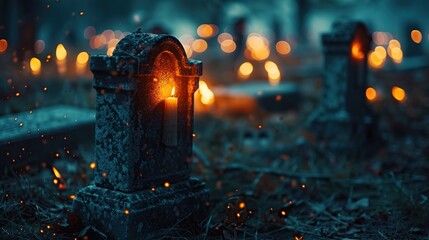 Canvas Print - Candles on a Gravestone