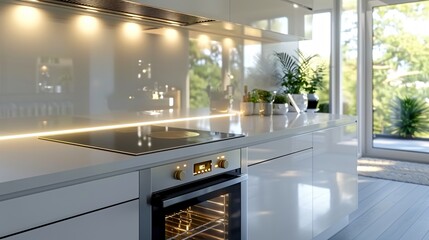 Sticker - Modern Kitchen Interior with White Cabinets and Stainless Steel Appliances