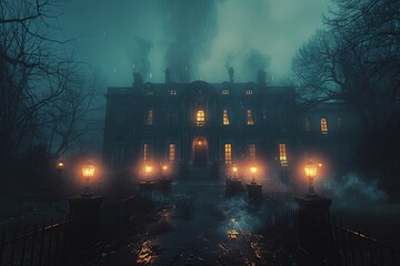 Wall Mural - Mysterious Mansion in the Rain