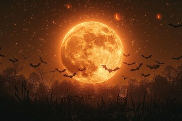 Canvas Print - Halloween Night with a Full Moon