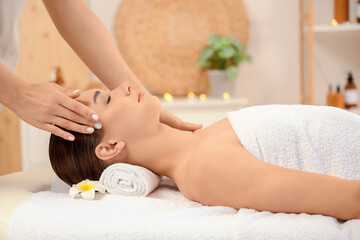 Poster - Beautiful young woman receiving facial massage in spa salon