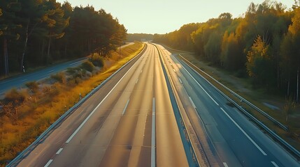 Canvas Print - Empty Highway in the Golden Hour