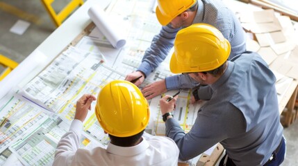 Wall Mural - Generate a photo realistic image of a construction project team discussing strategies for expense management, with detailed financial charts and management plans