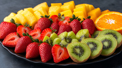 Canvas Print - Fresh Fruit Platter with Strawberries, Kiwi, Pineapple and Orange