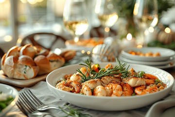 Canvas Print - Delicious Seafood Dinner with Rosemary