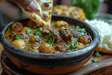 Wall Mural - Delicious Indian Curry with Naan Bread