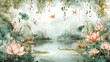© Alpha - Dreamy watercolor fairy garden filled with pastel-toned flora and charming fairies, creating a whimsical scene for children's decor
