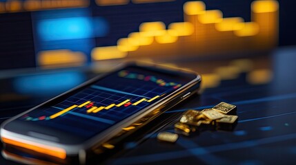 Poster - Close-up of a financial chart displaying gold prices on a smartphone screen.