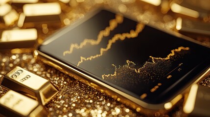 Poster - Close-up of a financial chart displaying gold prices on a smartphone screen.