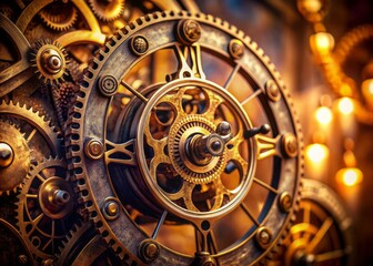 A close-up shot of an antique clock's intricate mechanical gears and roman numerals, set against a warm, blurred background, evoking a sense of vintage sophistication.