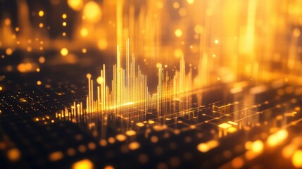 Poster - Close-up of a rising gold market graph with a digital background.