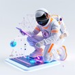 © Enjoy - Cosmic Architect: A futuristic astronaut bends over a holographic tablet, crafting the future with cutting-edge technology.